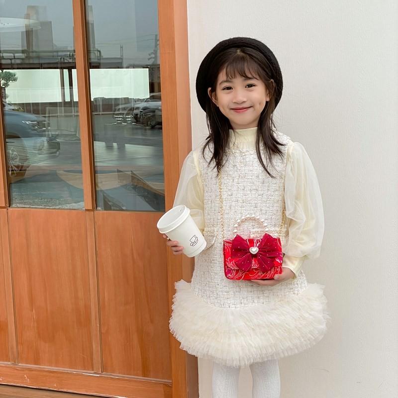 Whimsical Pu Handbag For Kids With Eyecatching Bows And Charming Elements Floral