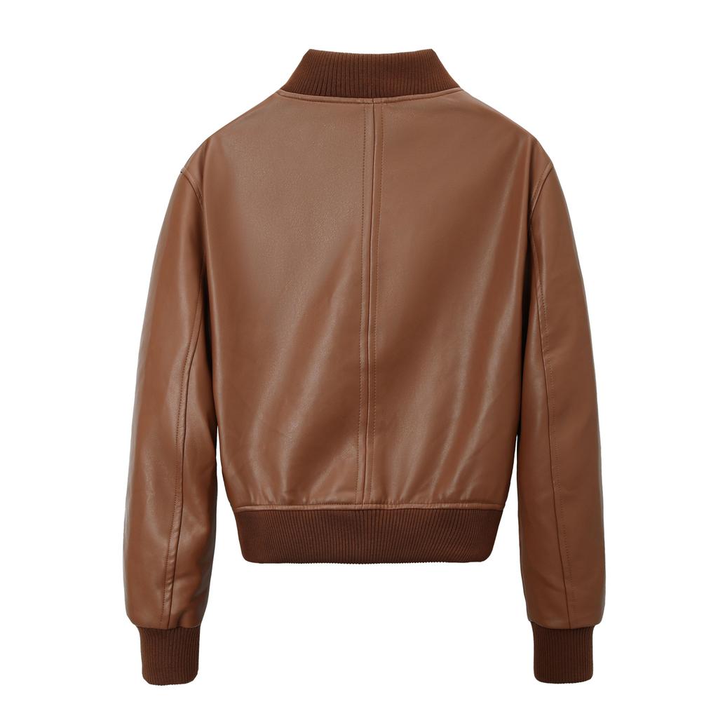 Damen Lederjacke Damen Herbst und Winter Neu Stehkragen Lokomotive Pilot Jacke PU Straße Kurzes Oberteil