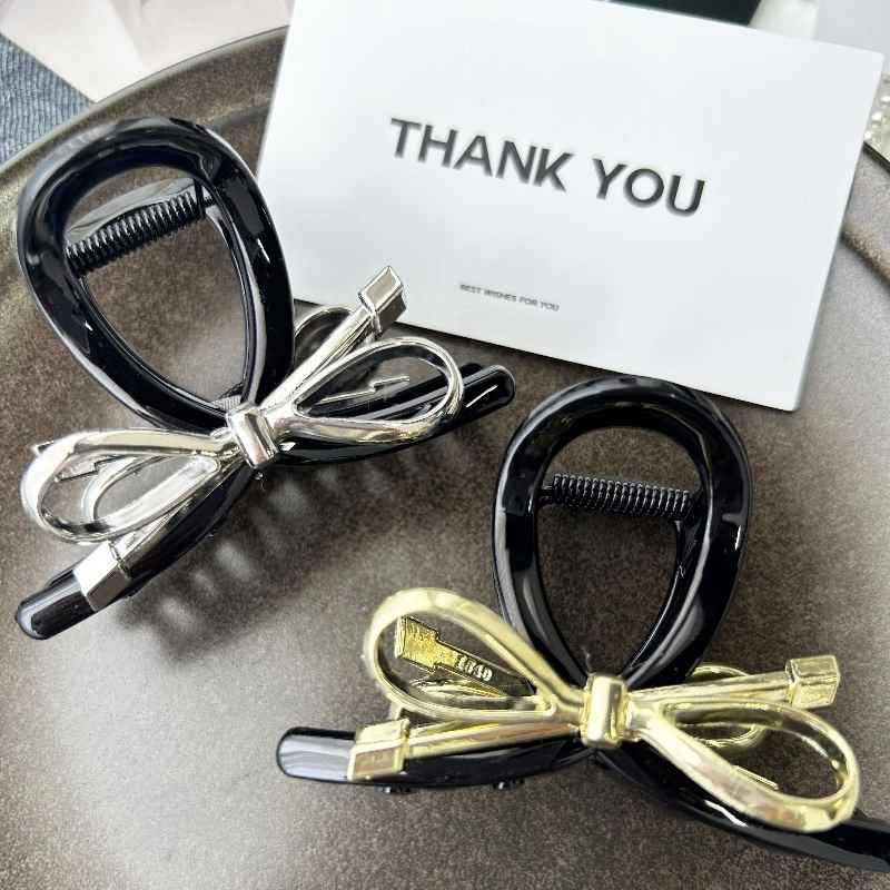 Korean Dongdaemun Alloy Bow Hair Clips - Sweet, Cool, Girly Temperament, High-End Feel, Medium Claw Hair Accessories