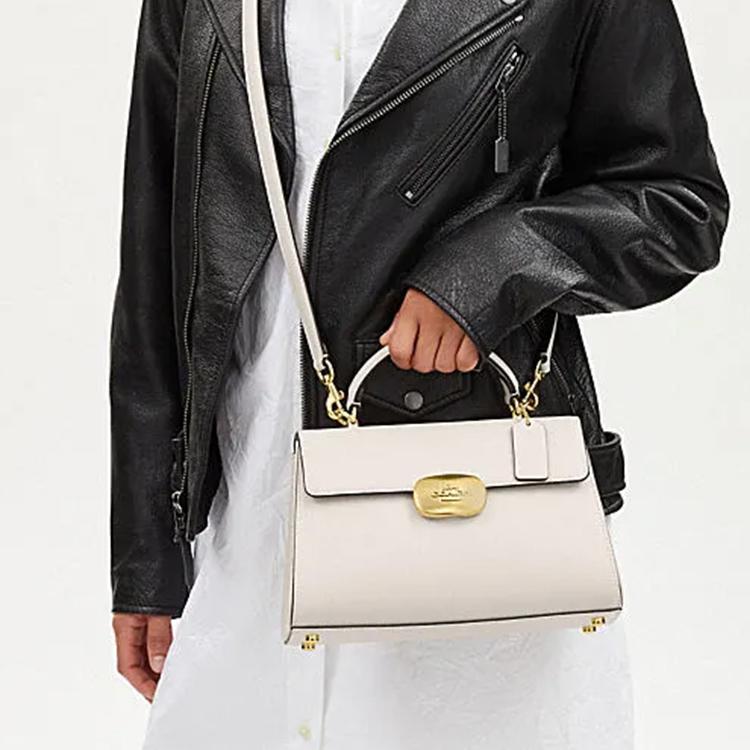 Coach Eliza 27 Classic Monogram Oval Lock Flap Hardware Leather Shoulder Crossbody Tote Bag Large Women handbags Chalk-White CP006-IMCHK
