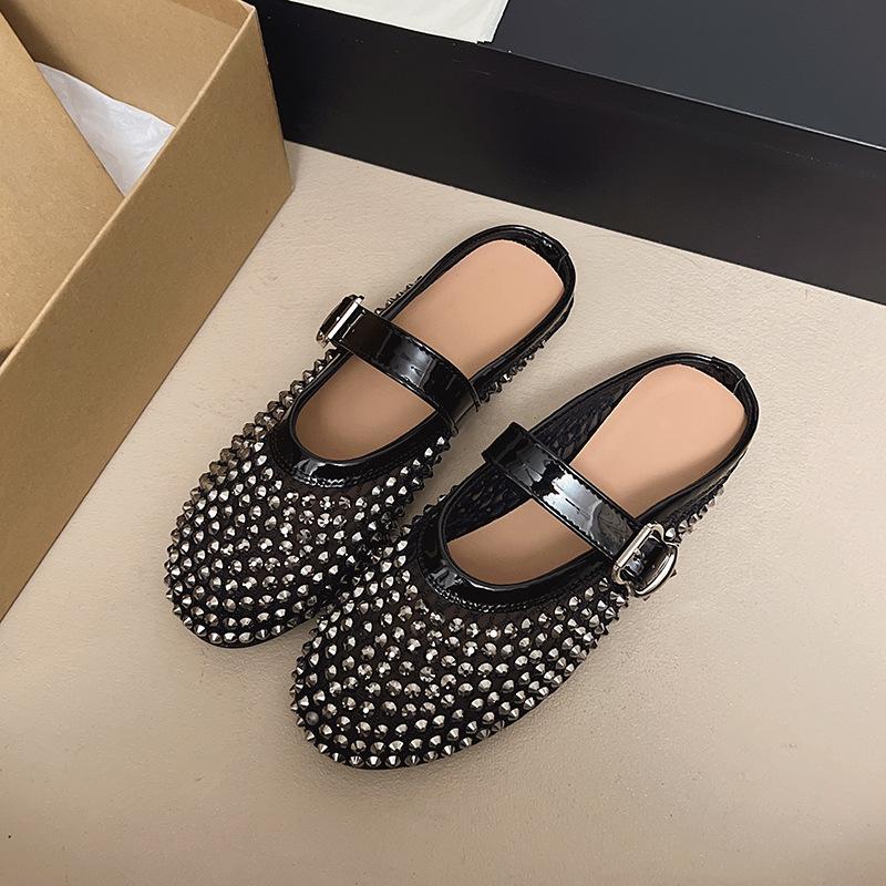 Summer rhinestone Mary Jane bag head slippers women's new summer wear half-support single shoes cool slippers