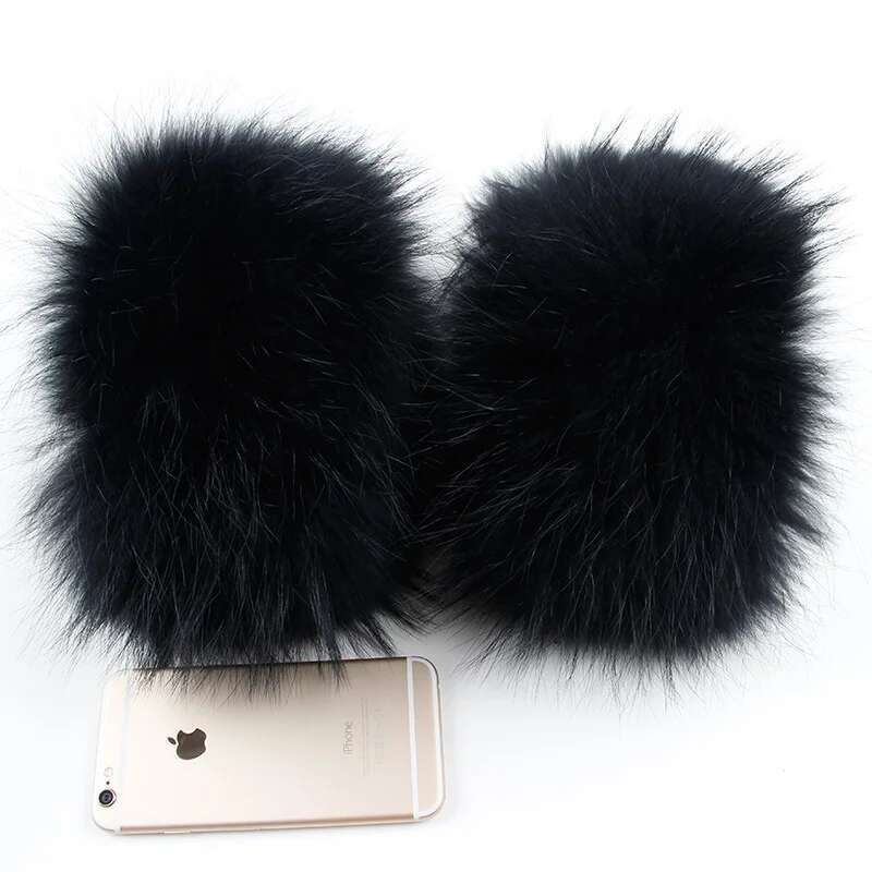 Winter Raccoon Fur Cuffs Women Fashion Fur Arm Warmer Natural Fur Wristband Female Warm Fur Sleeve Decort Plush Fur Bracelet