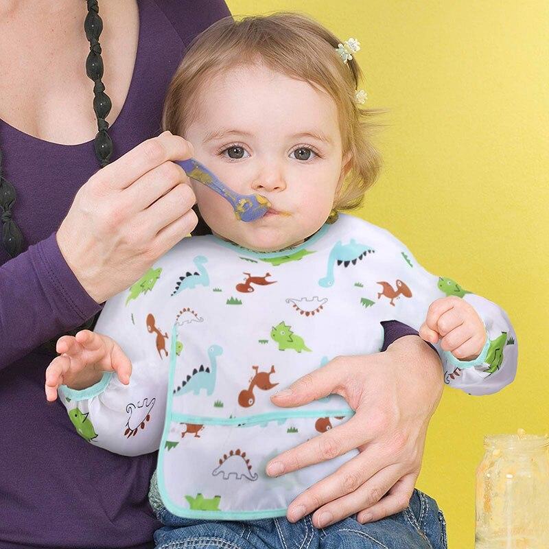 Baby Long Sleeve Waterproof Bibs Set of 4 for 0-6 Months Multicolor with Pocket