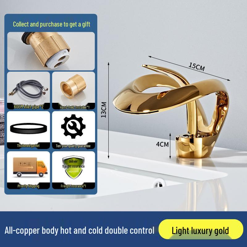 Copper Dual-Use Waterfall Faucet, Splash-Proof, Hot/Cold, Undermount Installation for Washbasins