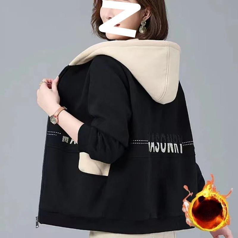 Jacket Women's Velvet Thickened Autumn and Winter Warm Shirt Loose Large Size Slimming and Age-reducing Fashion Hooded Sweatshirt