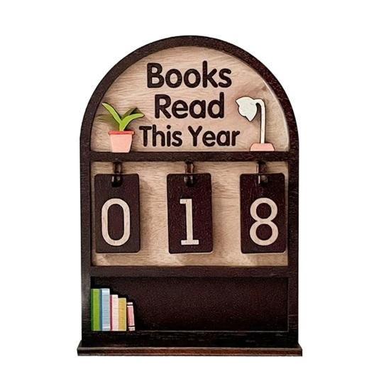 Book Read This Year Counter Track Up to 999 Book Wooden Annual Reading Goal Challenge Tracker with Number Signs Bookshelf Decoration Book Lovers Gift