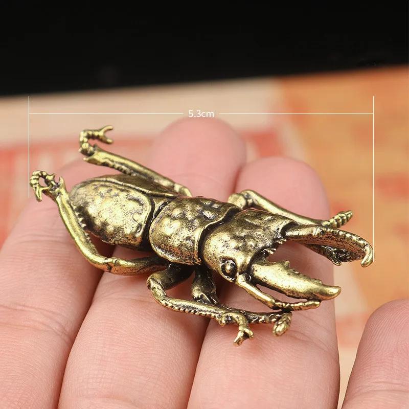 Bronze Antike Käfer Miniaturfigur Kleine Schreibtischdekorationen Vintage Kupfer Insekt Teehaustier Ornament Wohnaccessoires