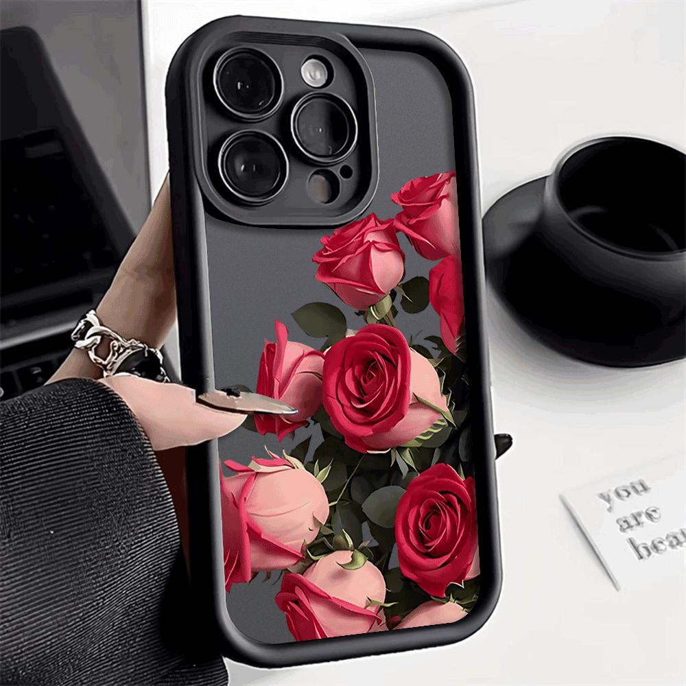 Rose Floral Pattern For iPhone 15 14 13 12 11 Pro Max XS X XR Max Mini IPhone 7 8 Plus SE 2022 Shockproof Candy Soft Cover