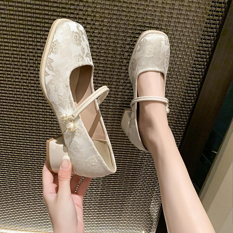 2025 Spring Womens Shoes Vintage High Heels Women Casual Mary Jane Shoes Luxury Elegant Chinese Style Dress Shoes Shallow Pumps