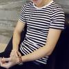 Men T-shirt Contrast Color O Neck Short Sleeve Stripe Print Formal Summer Base Top Male Clothes