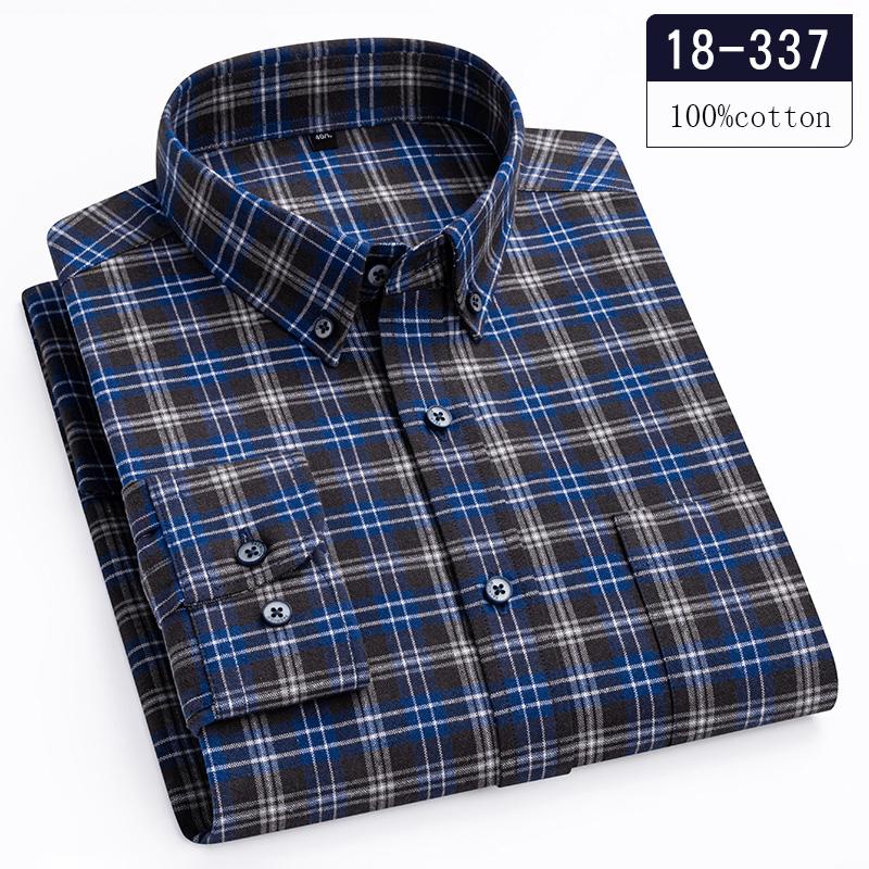 Luxury Hight Qulity 100%Cotton Long-sleeve Shirts for Men Slim Fit Casual Plaid Shirt Houndstooth Office Clothes Elegant Tops