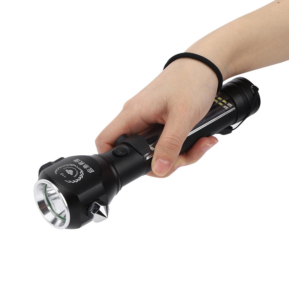 Solar Power Working Lamp Outdoor Defensive Strong Light Multifunction Emergency Flashlight with Safety Hammer