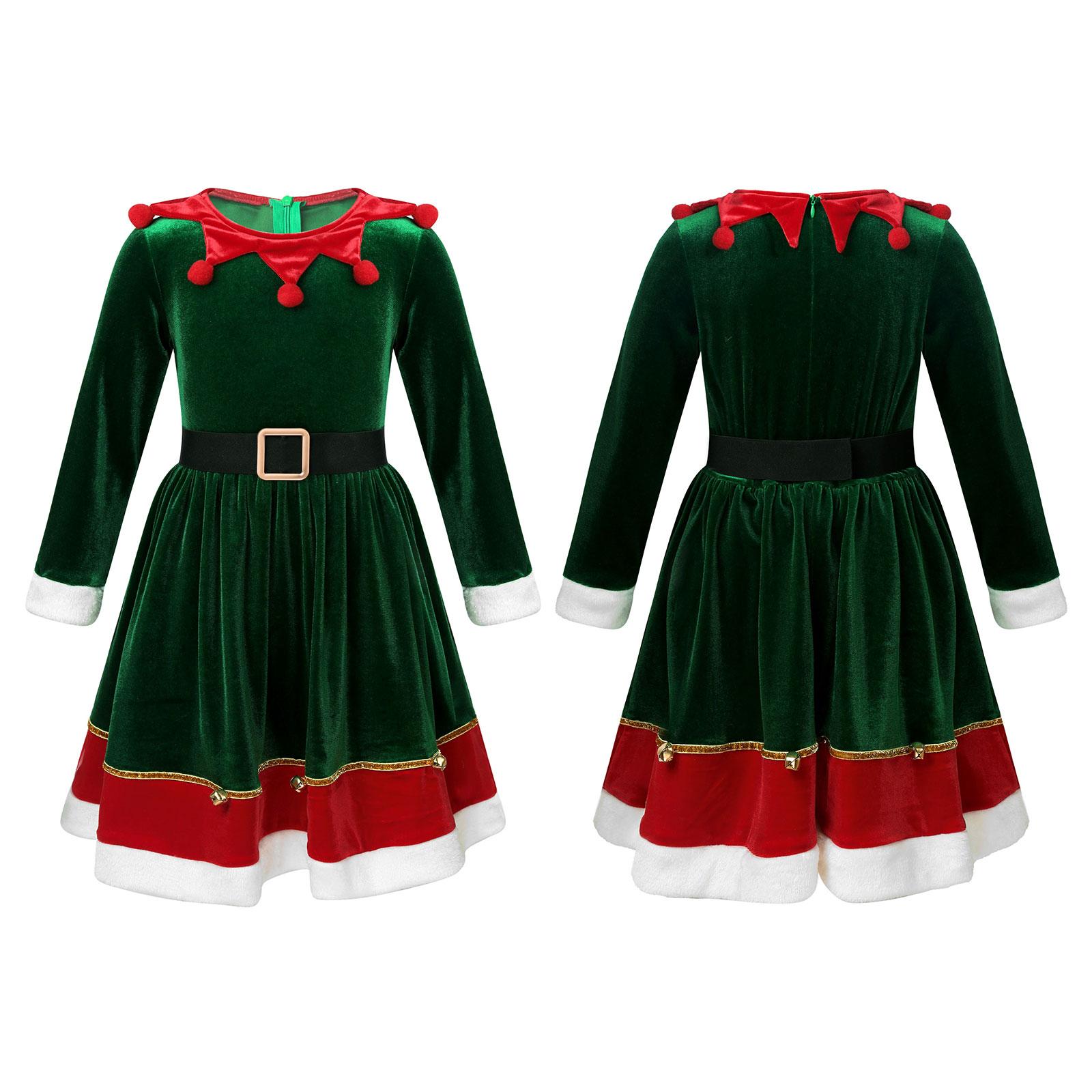 

Kids Girls Christmas Holiday Costume Dress Velvet Long Sleeve Xmas Festive Party Princess Outfit 5-6 Years