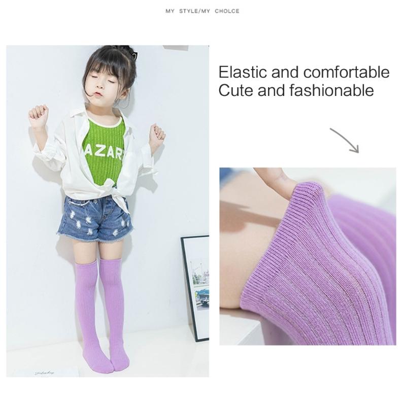 Atmungsaktive Baumwollstrümpfe für Mädchen Kleinkind Bonbonfarbe Überknie-Socken Frotteeschlingen-Socken für Herbst Frühling