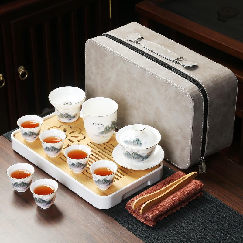 Business Bank Company Corporate Festival High-end Gift Set Suet Jade Porcelain Travel Tea Set