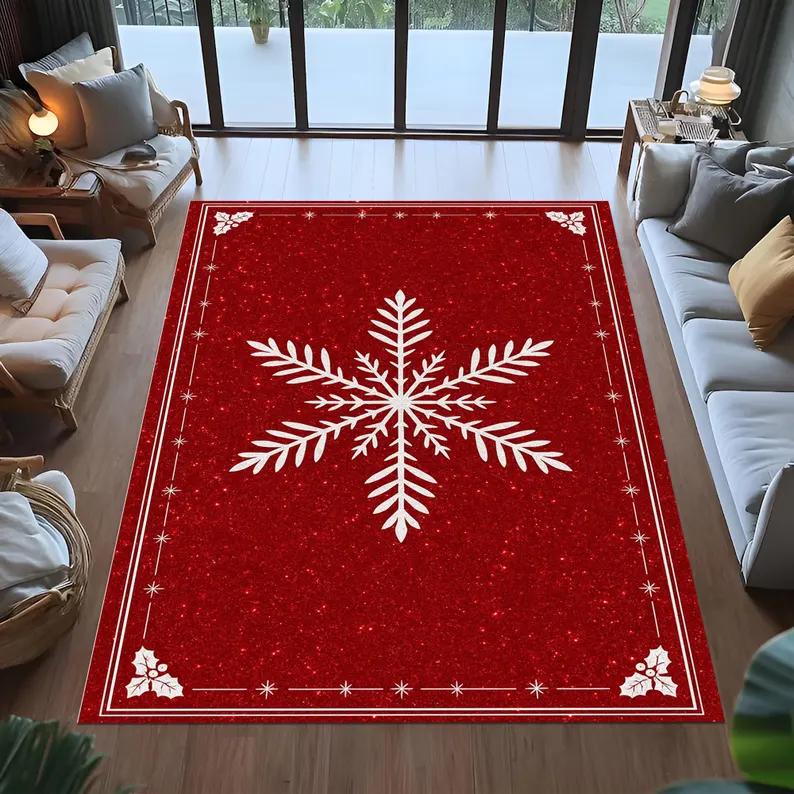 Snowflake Christmas Tree Carpet Living Room Decor Sofa Rug Bedroom Bedside Rug Kitchen Dining Table Mat FloorMat Christmas Decor