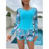 2026 New Women Long Sleeve Rash Guard, Printed UPF Sun Protection Swimsuit, Conservative Square Leg Dive Suit