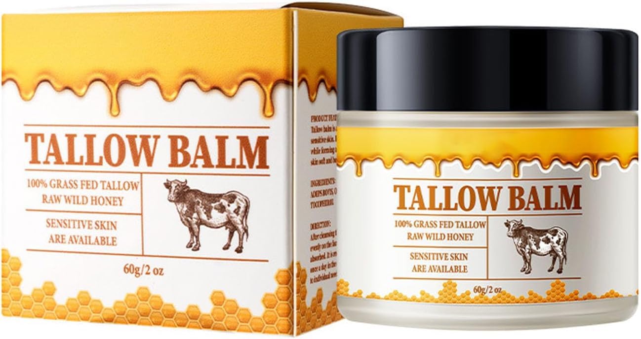 Tallow and Honey Balm for Face, Tallow Face Moisturizer, Grass Fed Organic Tallow Balm, Soothing Facial Moisturizing Suitable for Dry Skin (1pcs)