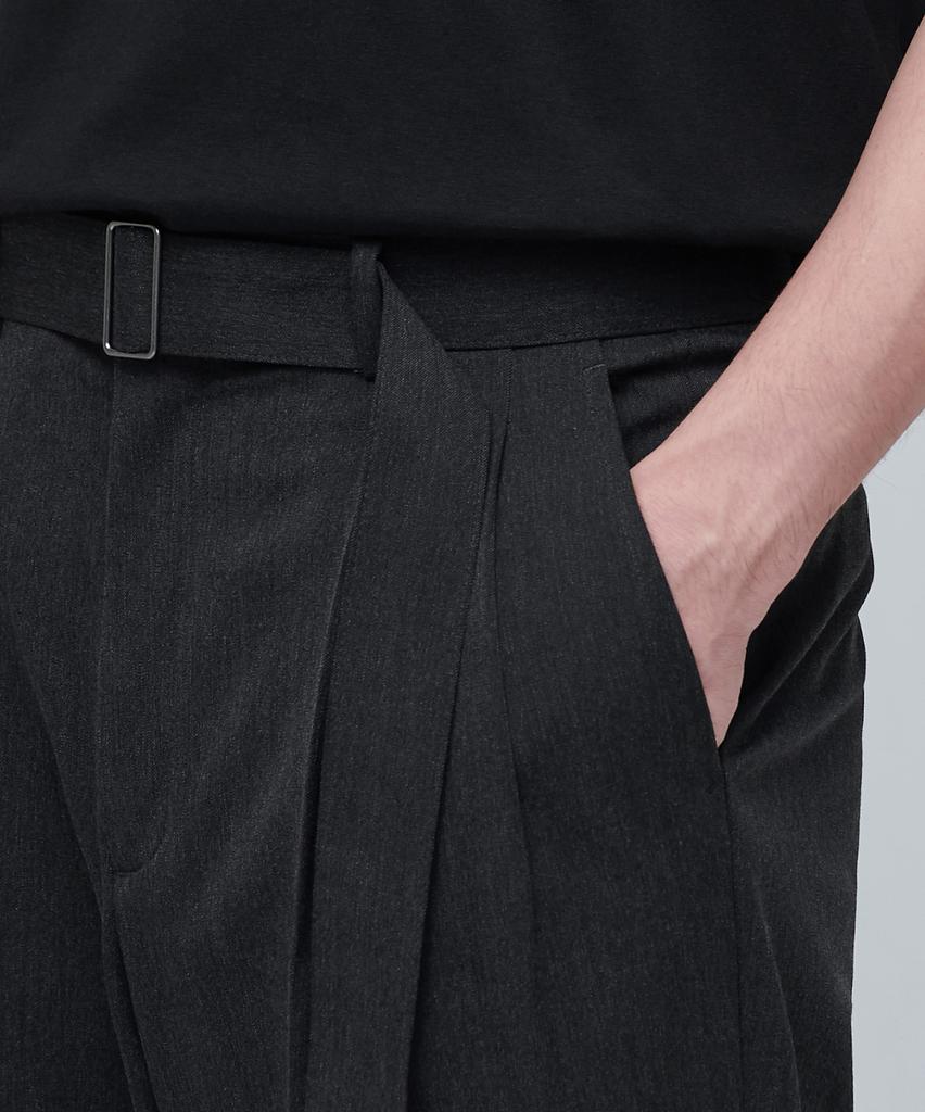 MUSINSA STANDARD Real Wide Belted Slacks [Charcoal Gray]