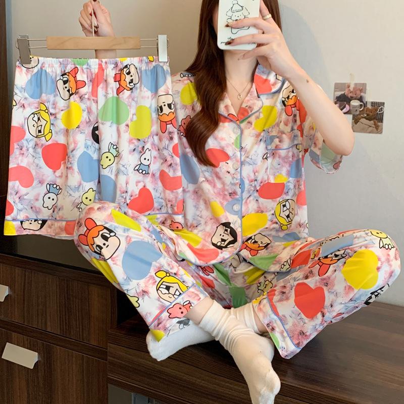 

Feitian Маленькая Полицейская Весна-Лето Мультяшная Граффити Пижама Женская Домашняя Одежда Комплект из Трех Предметов с Коротким Рукавом M