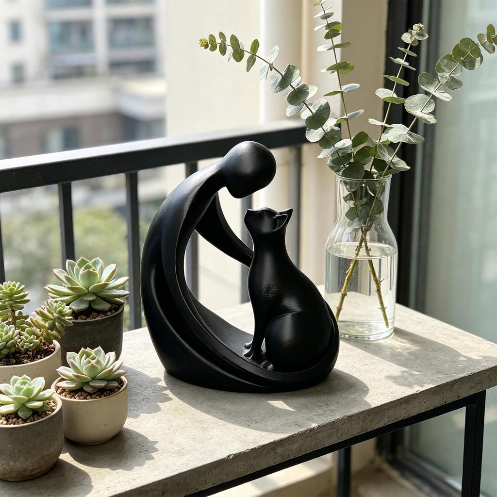 Cat sculpture home decor, a statue symbolizing the friendship between humans and cats, a desktop ornament for cat lovers