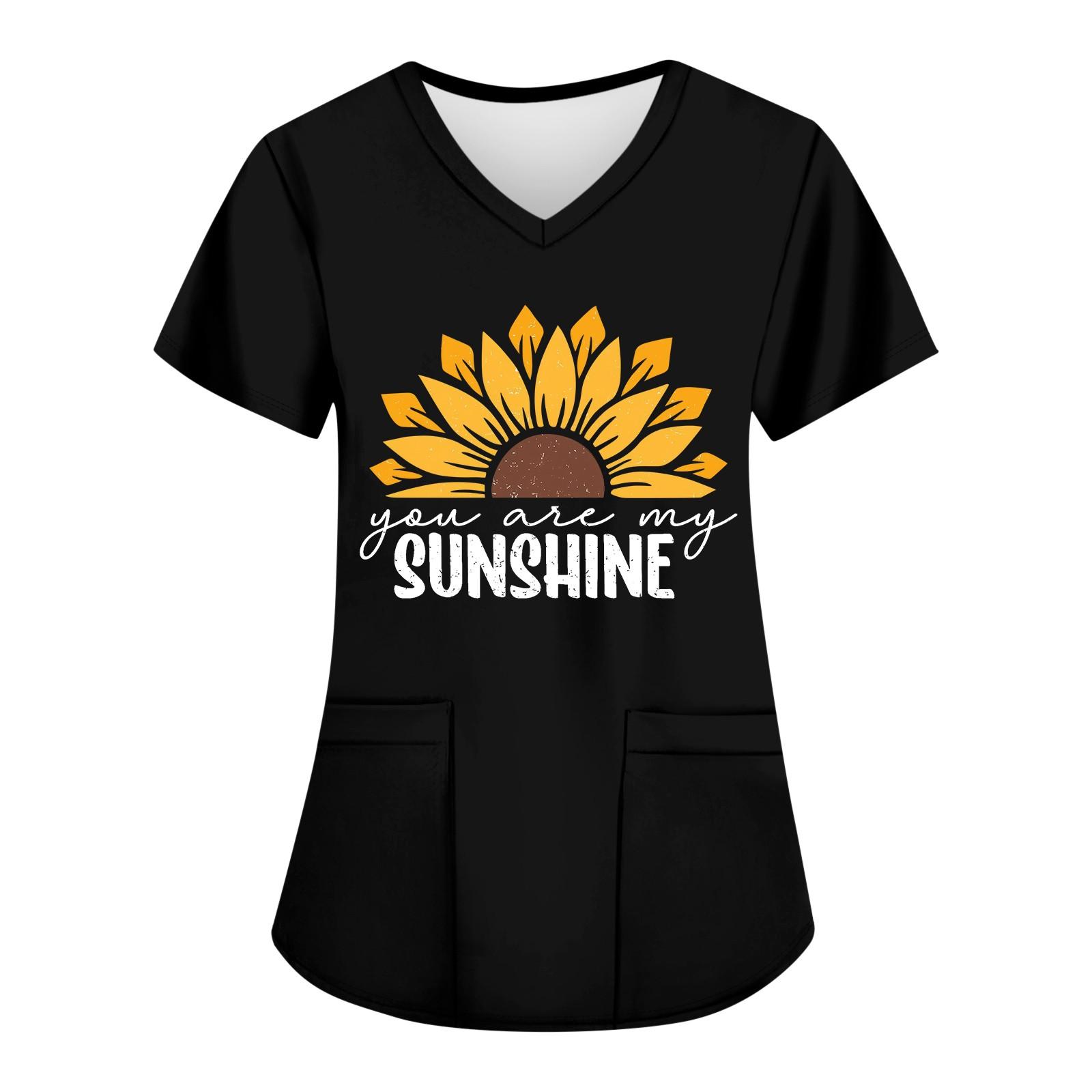 

Женские модные топы с короткими рукавами и V-образным вырезом с принтом, рабочие футболки с карманами XXXXL чёрный