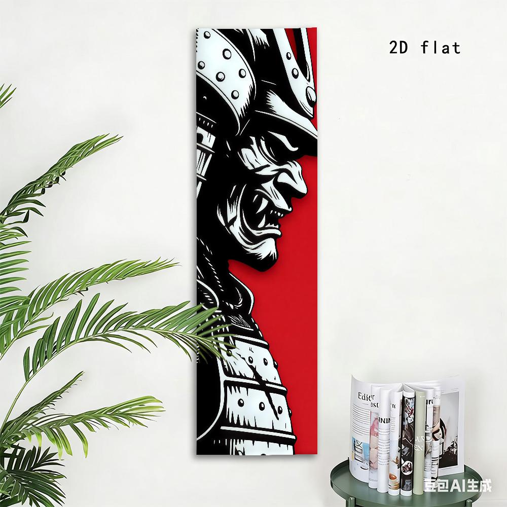 Japanese Samurai Warrior Tapestry, Black Red Vertical Wall Hanging, Gothic Room Decor 150X40CM