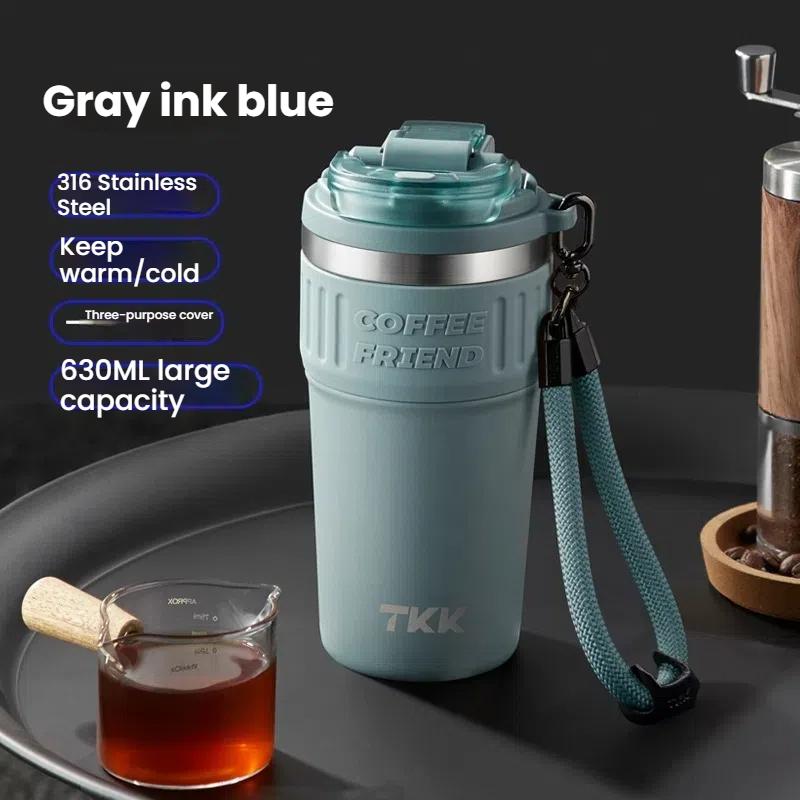 TKK Stainless Steel 316 Insulated Cup Portable Drawstring Coffee Cup Thermos Coffee Travel Mug Leak Proof Coffee Travel Mug