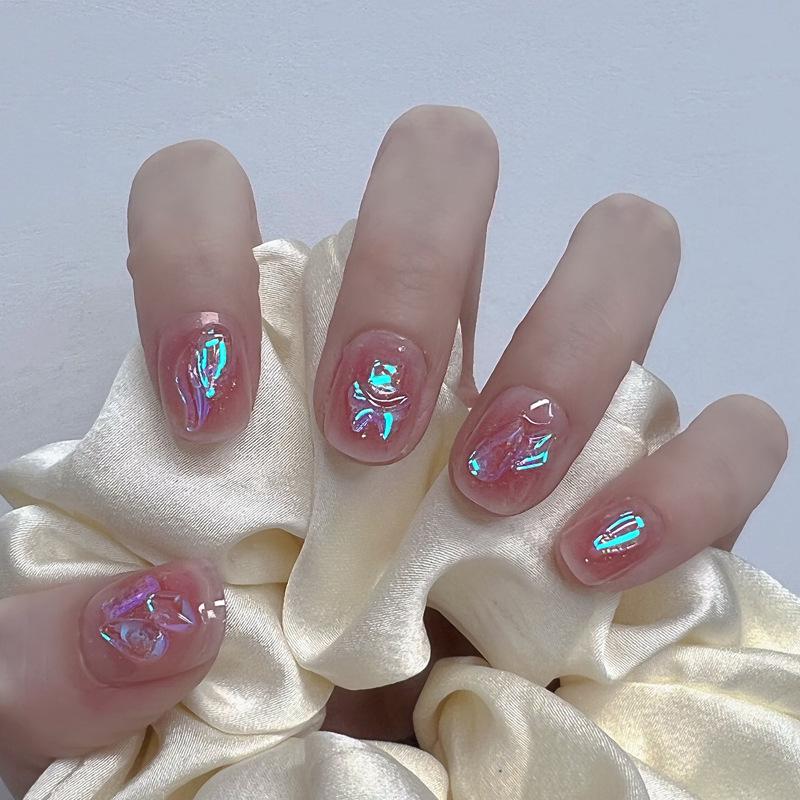 

Aurora Crushed Diamond Blush Glitter Removable Nail Art Patches Glue Type