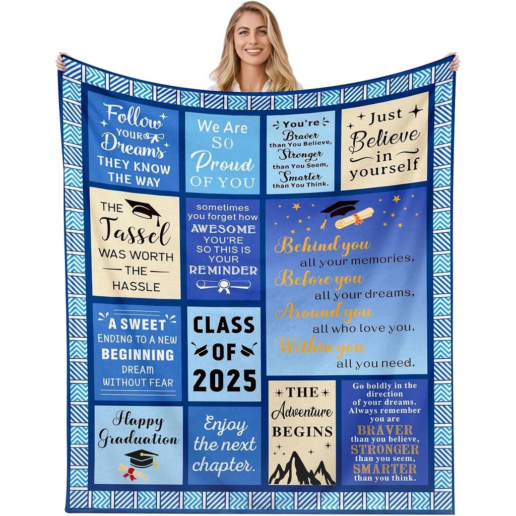 1pc Graduation Blanket He She 2025 Senior Blanket Class of 2025 Graduation Decorative Blanket College Graduates Masters Doctor
