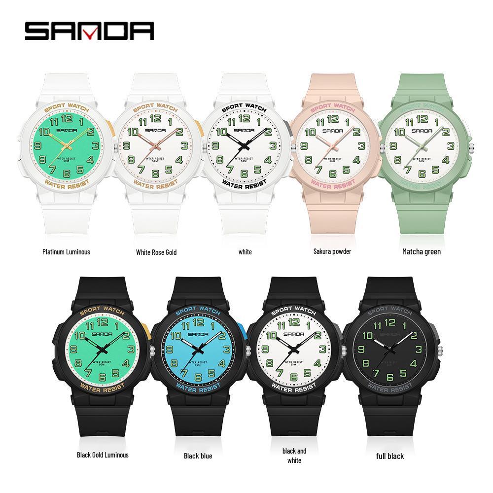 Sanda Trendy Luminous Waterproof Quartz Watch for Teens - Simple, Versatile Pointer Style.