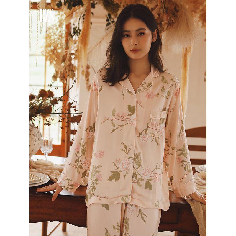 2024 Summer Satin Pants Sweet Pajamas Loose Cardigan Cotton Silk Thin Rayon Cotton Short Sleeve Home Wear for Women