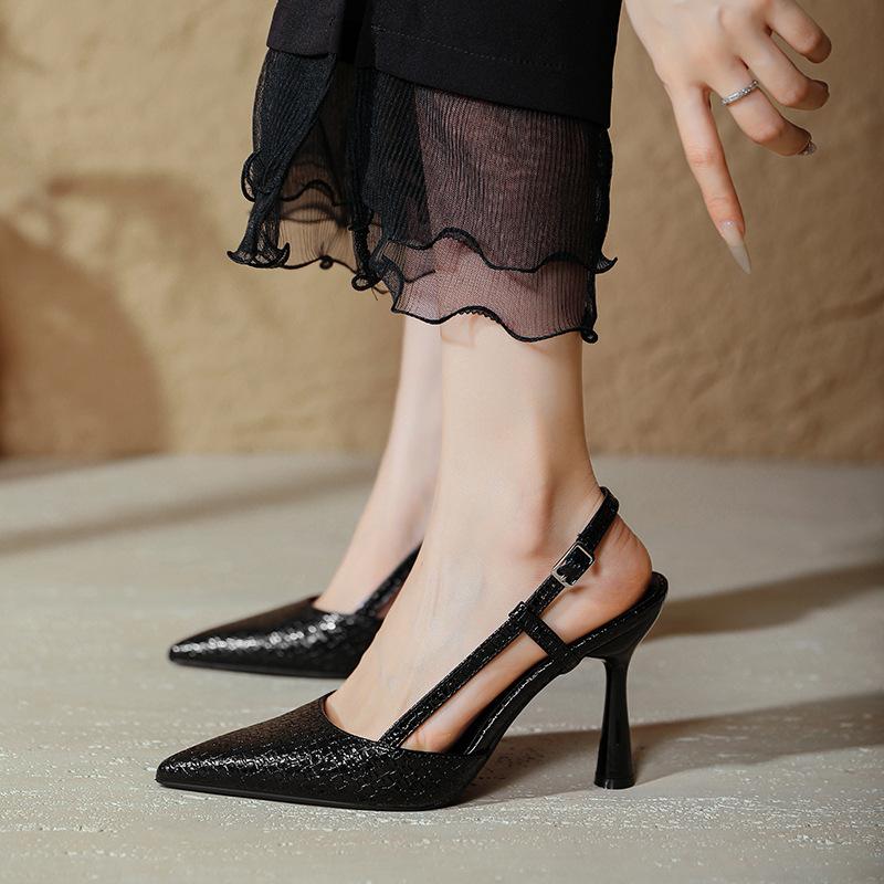 Red Pointed High Heels Stiletto 9cm One-word Belt Sexy 2025 New Bag Head Sandals Large Size Empty Shoes