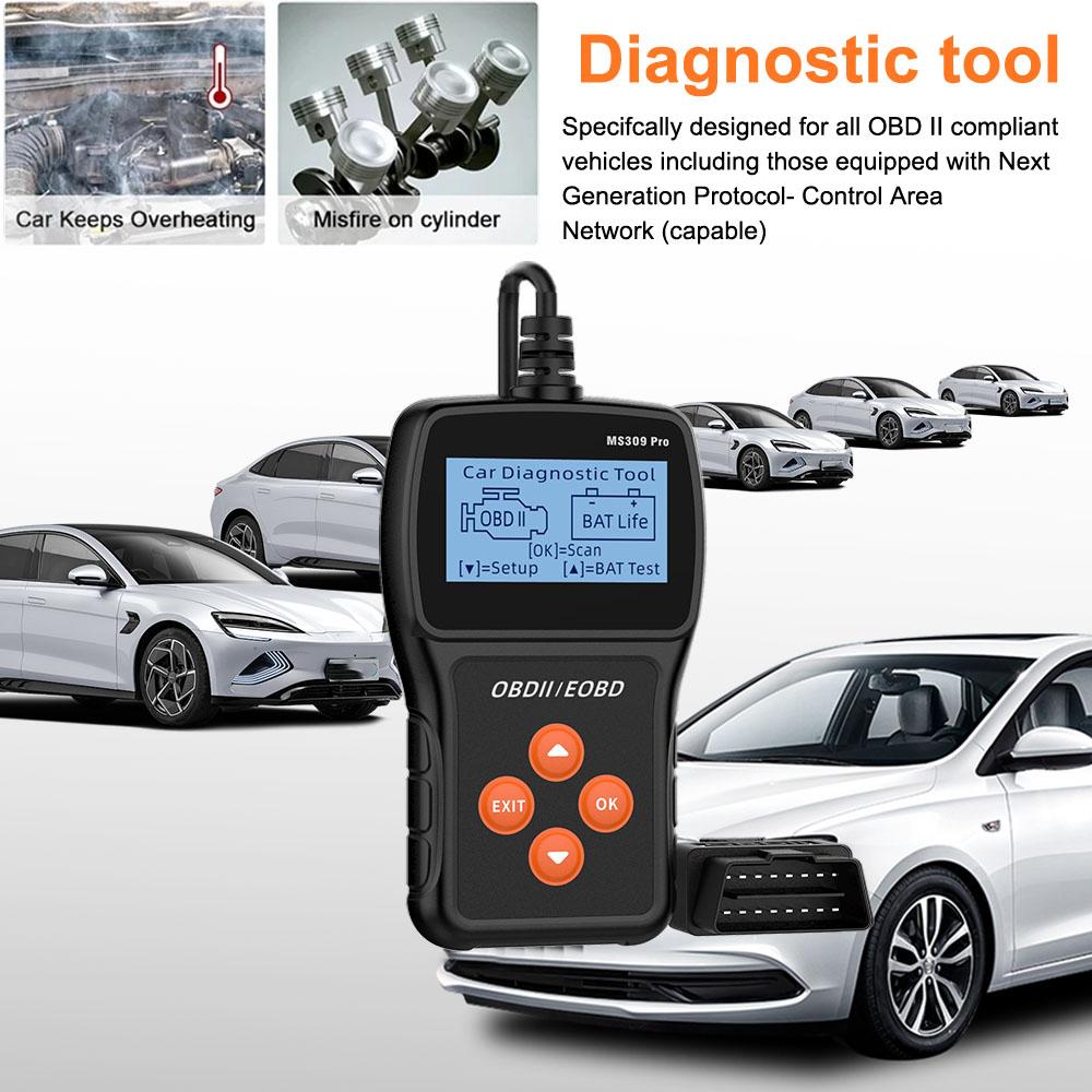 Check Engine System MS309PRO Battery Tester Live Data Code Reader Multi-language Car Diagnostic Tools OBD2 Scanner Accessories