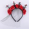 New Halloween Rose Flower Hair Band Hair Hoop Skull Crown Headband with Black Veil Costume Party Performance Cosplay Headwear