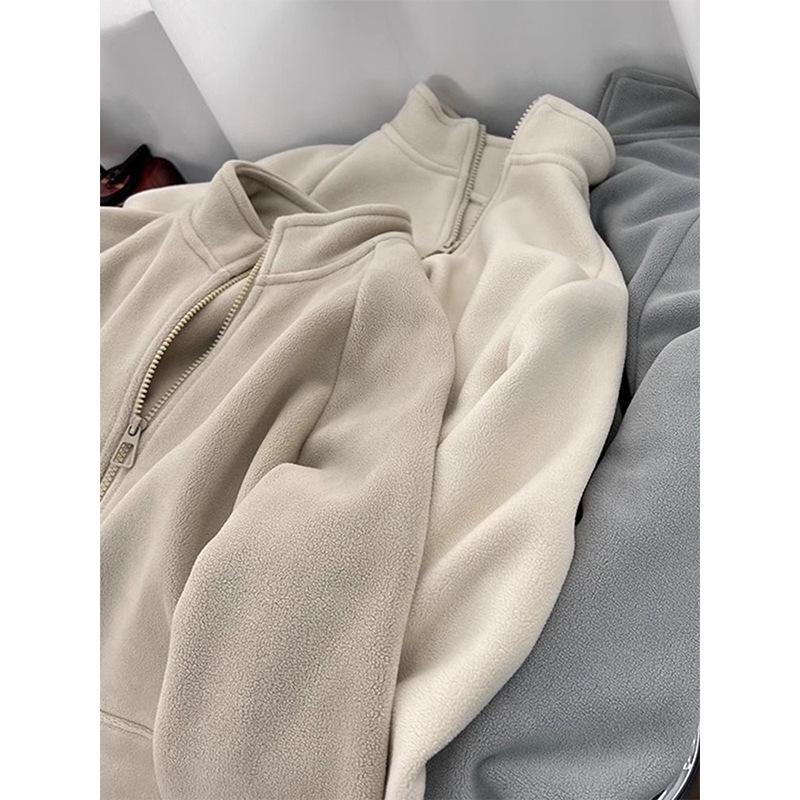Women's Double-Sided Plush Zip-Up Fleece Hoodie - Warm, Loose Fit, Stand-Collar, Ideal for Petite Sizes, Perfect for Autumn and Winter.