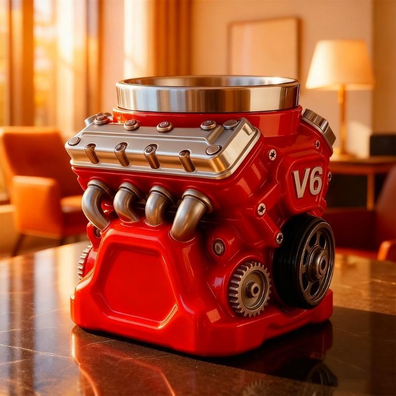Retro Motor Style Double Walled Thermal Coffee Cup Nonrust Steel Interior Scratch Resistant Construction