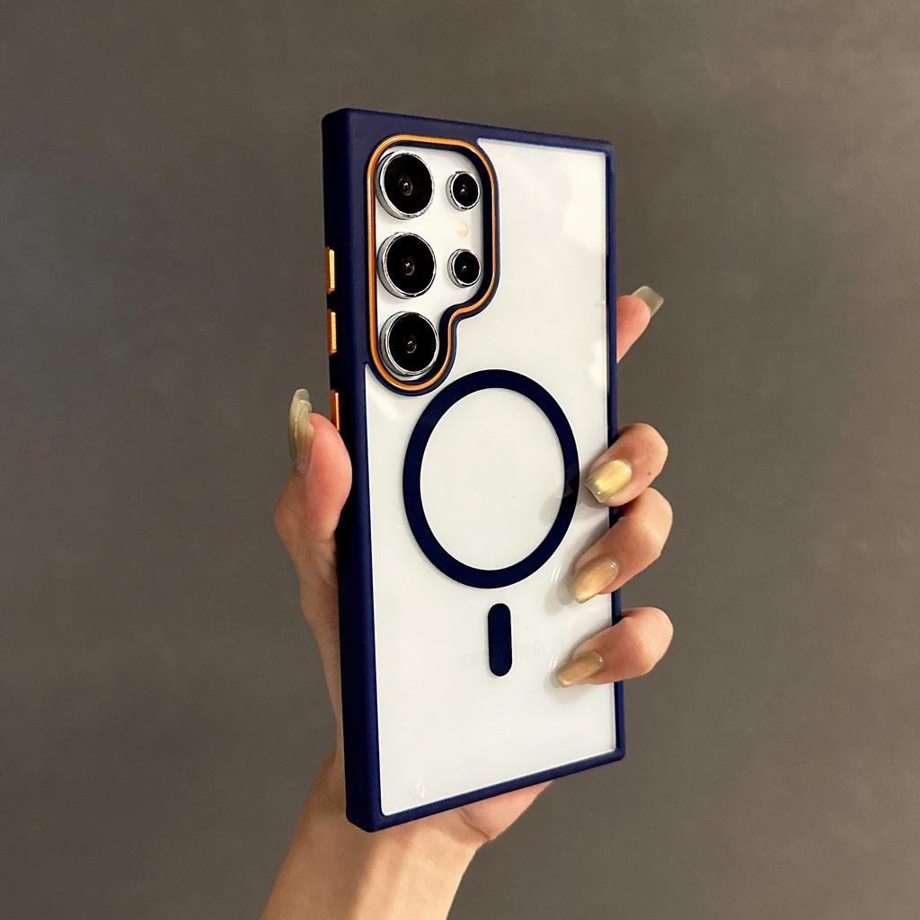 Luxury Transparent Shockproof Bumper For Magsafe Case for Samsung Galaxy S25 S24 Plus S23 Ultra Magnetic Armor Hit Color Cover