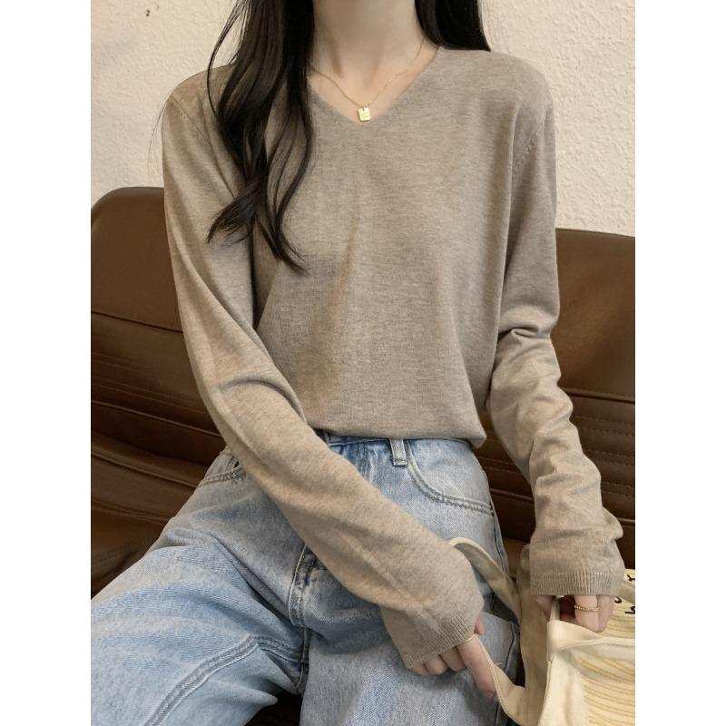 Soft waxy neck simple knitted backing sweater spring casual long-sleeved top black backing shirt