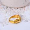 Engraved Gold Plated Dome Ring | Intricate Floral Band Ring | Vintage Style Brass Statement Jewelry for Women