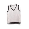 In-Stock Academy British Style JK Unisex Cable Knit V-Neck Color Block Sweater Vest