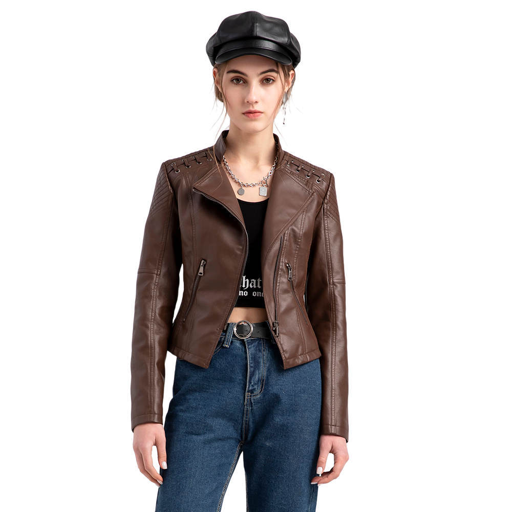 Neu Damen Ledermantel Damen Kurzjacke Slim Fit Dünner Ledermantel Damen Motorradbekleidung