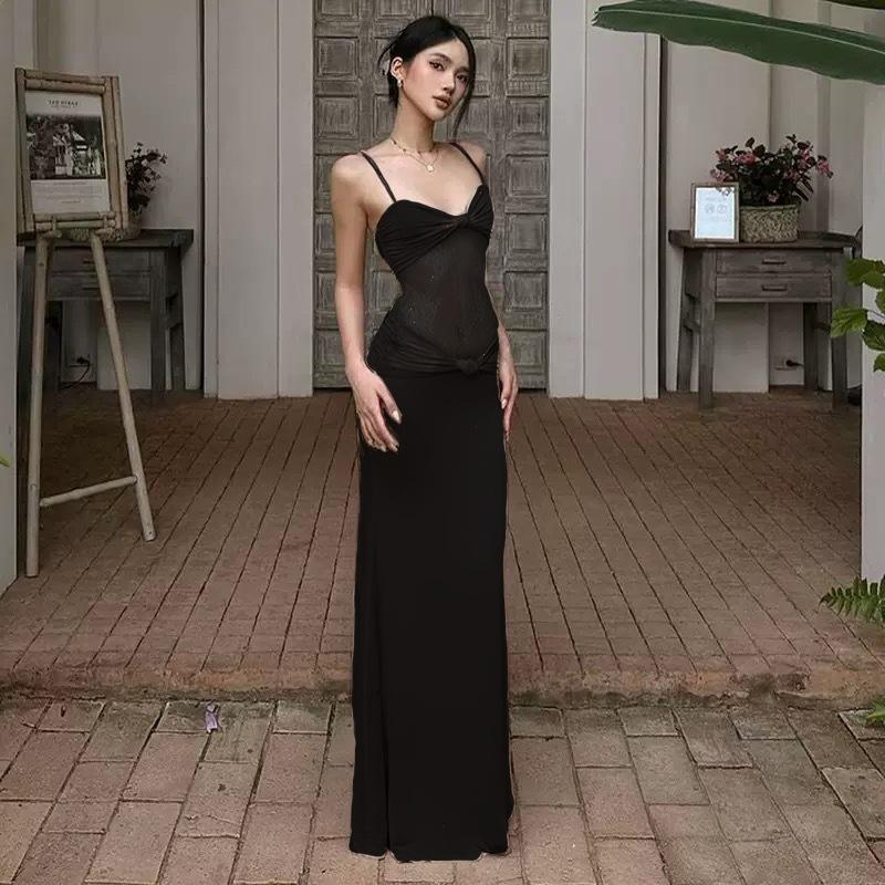 Nuevo Vestido de Verano con Tirantes Encaje Transparente Delgado Sexy Estilo Europeo y Americano