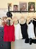 Women's Polka Dot U-Neck Button Strap Tank Top with Subtle Ruffles and Chest Pads - Slim Fit for Spring/Summer