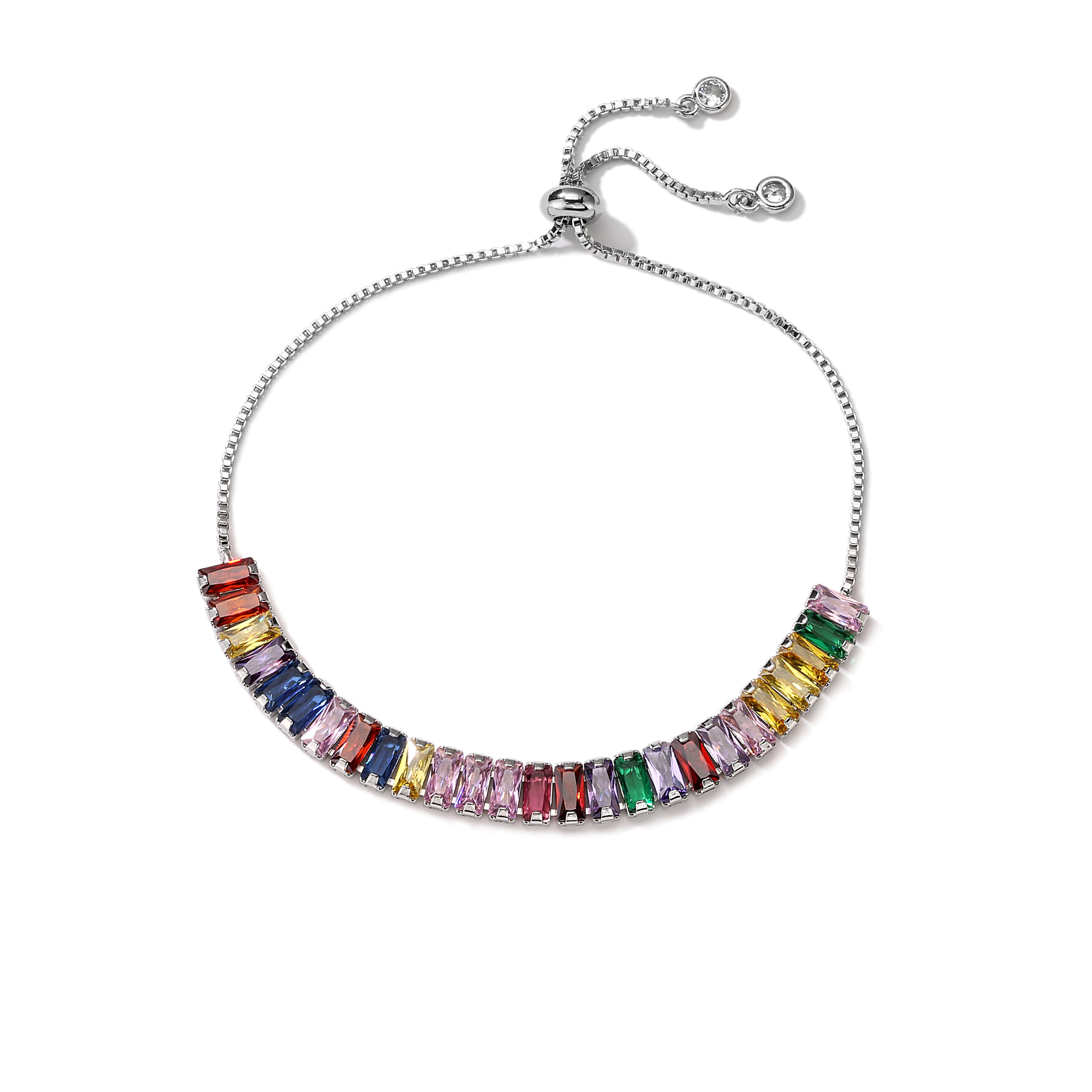 HECHENG,New Iced Out Bling Rainbow Necklace,Colorful Cubic Zircon cz 5mm Tennis Chain Choker for Women,Necklace Zircon Gift