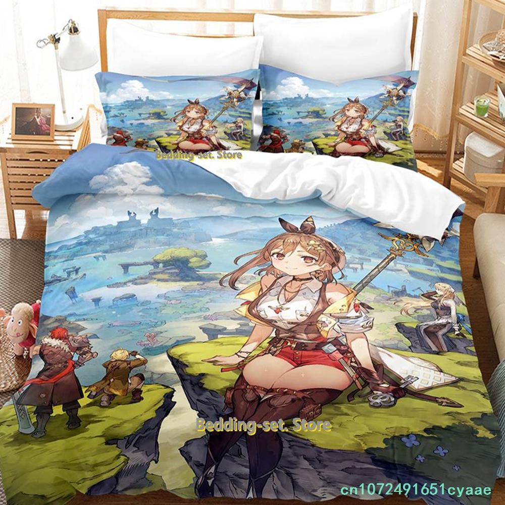 Kawaii Atelier Ryza Bettwäscheset Einzelbett Twin Full Queen King Size Bettset Erwachsene Kind Schlafzimmer Bettbezugsets Mädchen Anime Bett