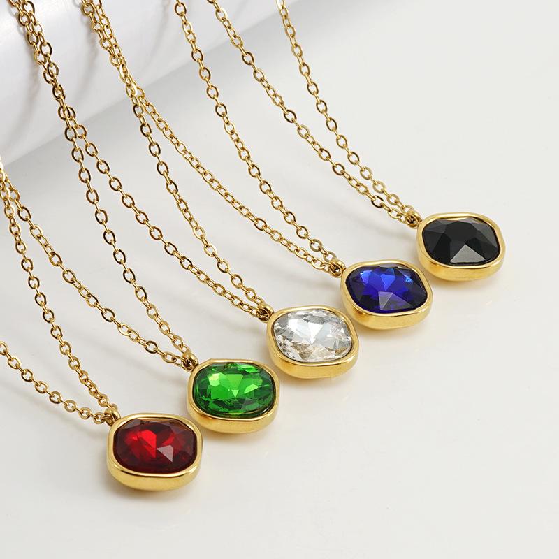Minimalist Square Zircon Necklace - 18K Stainless Steel Rhombus Pendant Clavicle Chain for Women