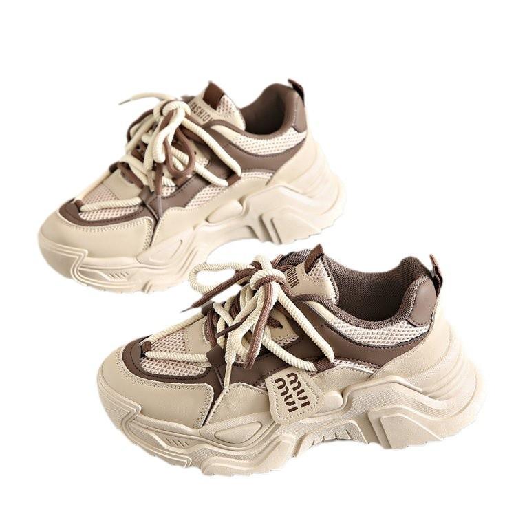 Sneakers women's spring 2025 new mesh breathable mesh shoes lightweight soft sole small thick sole heightening dad shoes