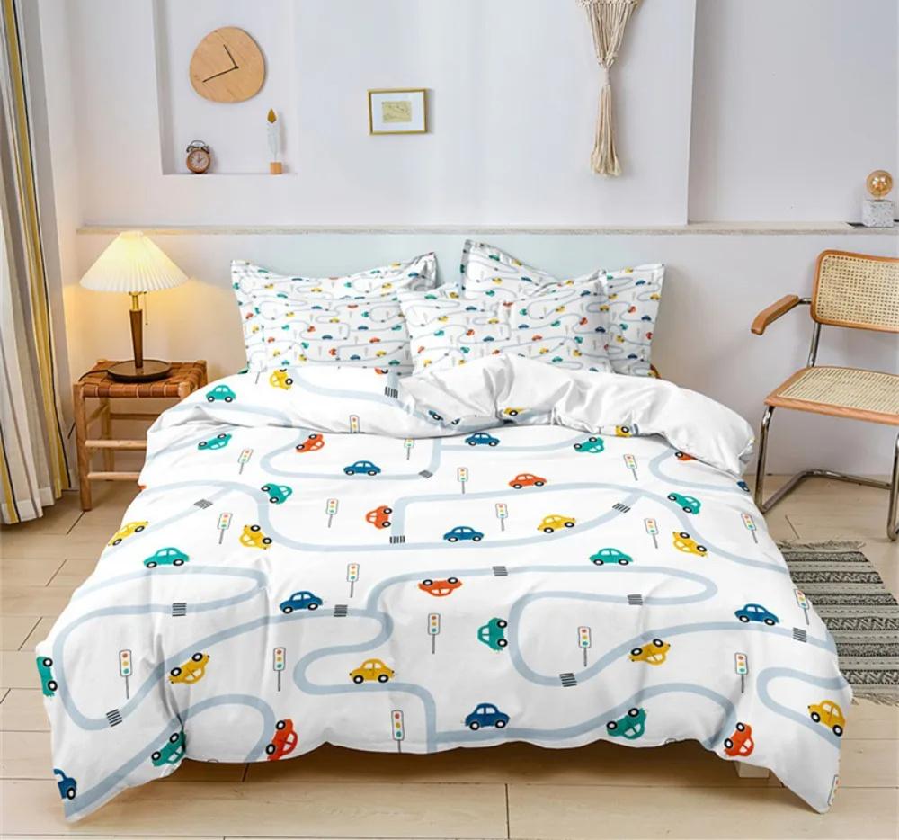 Cartoon Auto Bettwäsche Set Baufahrzeuge Bettbezug 3 Teile Kinder Maschinen LKW Weicher Polyester Bettbezug Für Jungen Geschenk