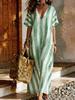 Summer new European and American style striped V-neck loose holiday style long dress women's fashion casual beach